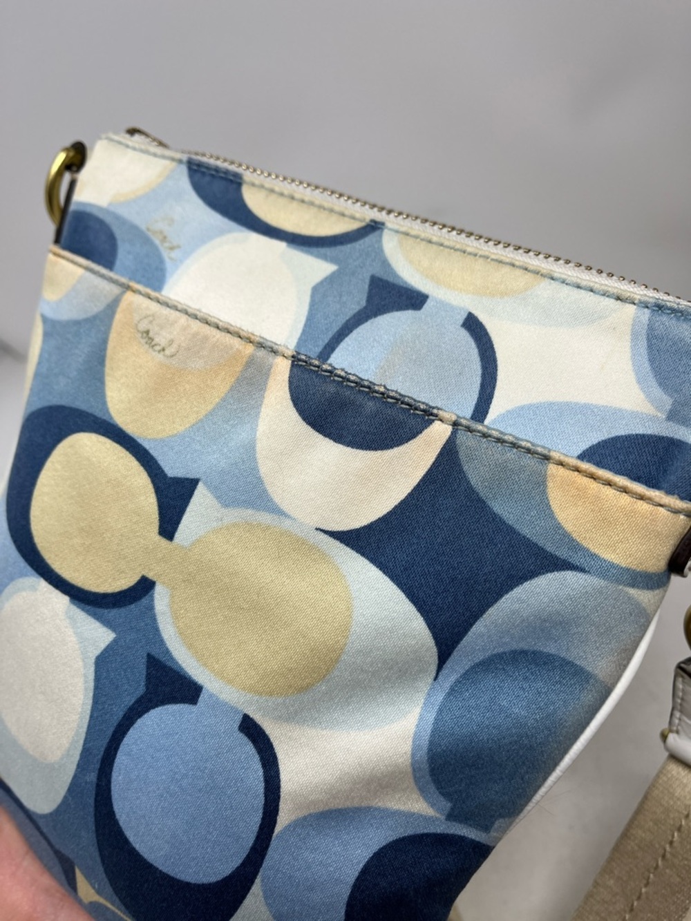 COACH Poppy Op Art Crossbody Swingpack Bag blue cream geometric pattern - Picture 5 of 16